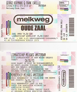 Kooymans\Carillo show ticket April 06, 2010 Melkweg Amsterdam